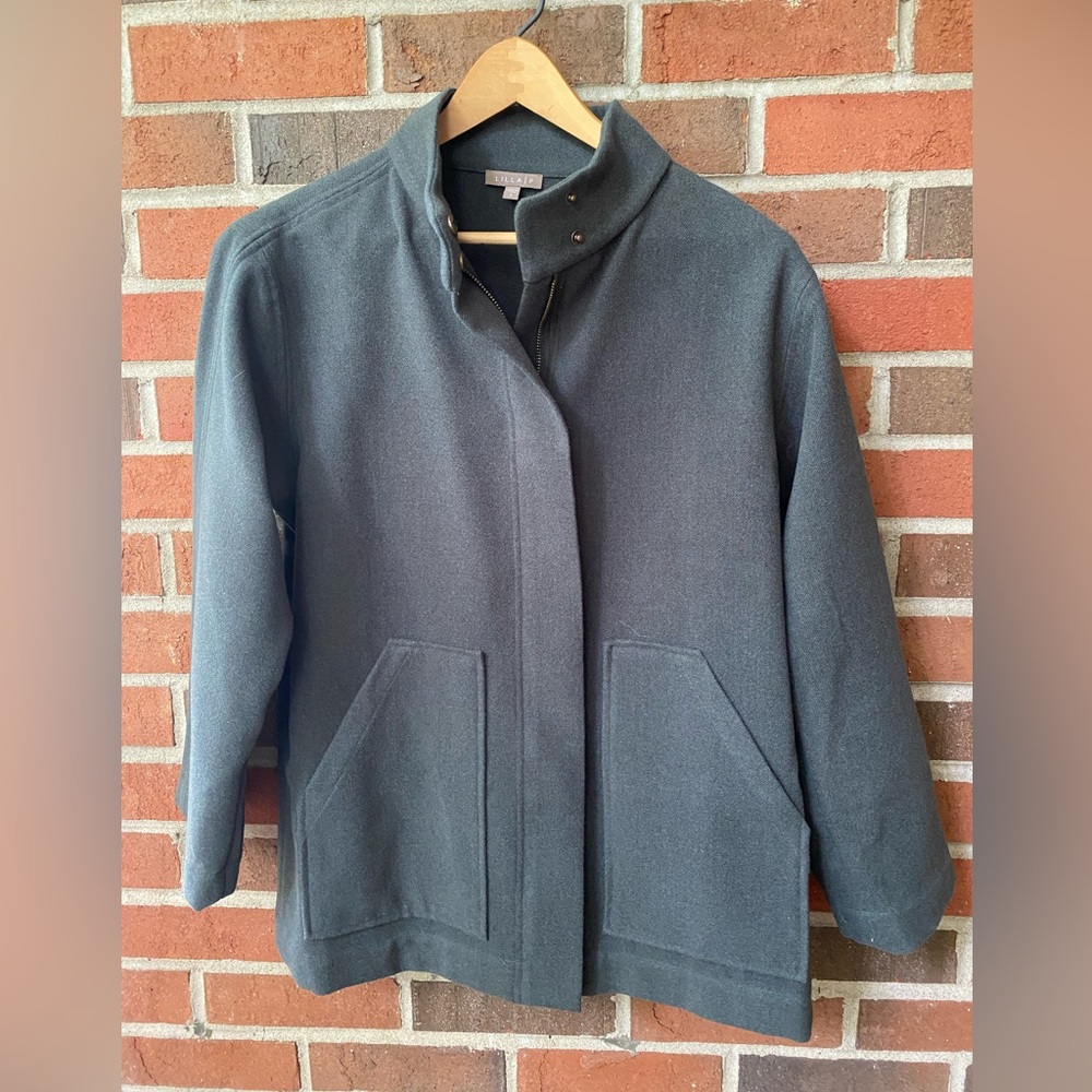 Lilla P Gray Green Coat with Patch Pockets and Hidden Zipper - Picture 2 of 7
